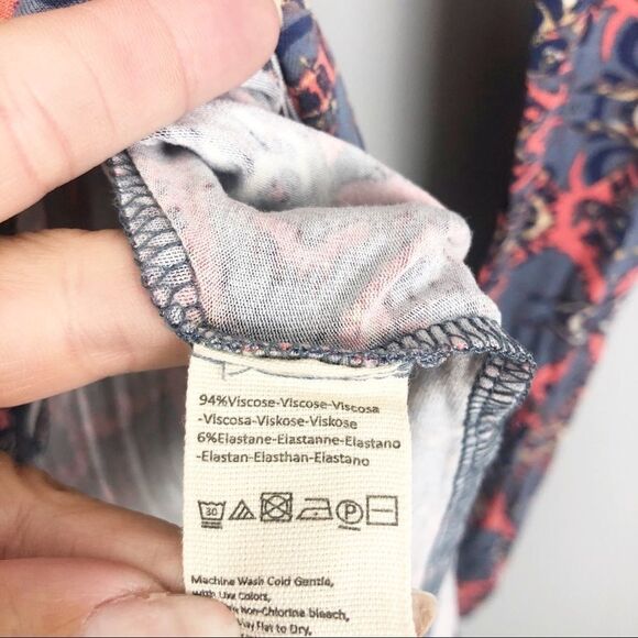 FREE PEOPLE | Blue & Orange Print Lace Up Front Top Long Sleeve Women’s Size XS - Picture 6 of 7